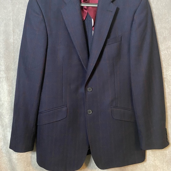 Charles Tyrwhitt Wool Blazer Holiday Jacket Men 40R Slim‎ Fit Navy Blue Plaid